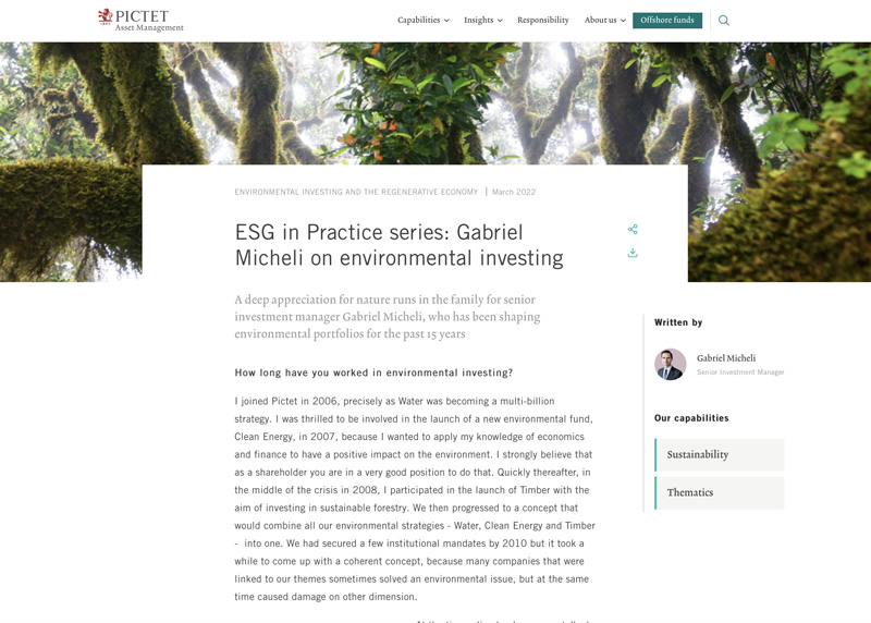 ESG in Practice series: Gabriel Micheli on environmental investing