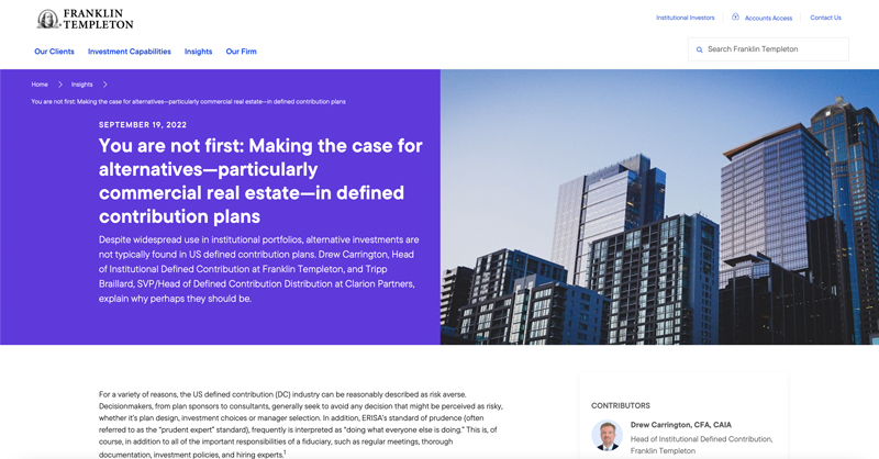 You are not first: Making the case for alternatives- particularly commercial real estate – in defined contribution plans